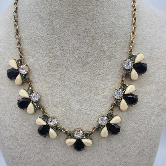 J Crew Black White Resin with Clear Crystal Statement Necklace - Picture 1 of 9